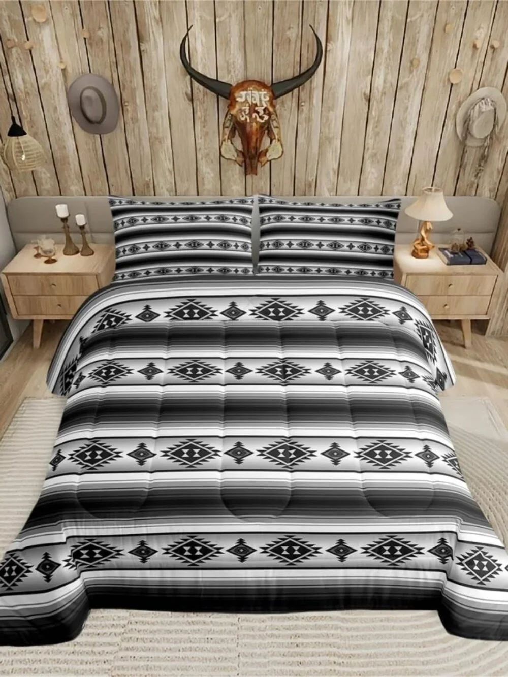 Rustic Farmhouse Bedding Comforter Sets Queen Boho Stripes Aztec Bedding Set Vin